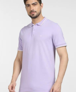 Purple polo shirt with white border embroidered logo